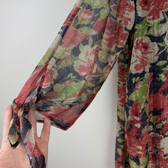 Susan Graver Occasions Top Women 1X Multicolor Foil Printed Tie Sleeves Glam NWT - Picture 5 of 10